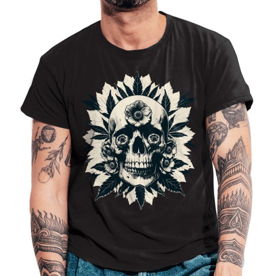 Skull with flowers and leaves (Skomaniko Men / Unisex)