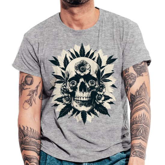 Skull with flowers and leaves (Skomaniko Men / Unisex)